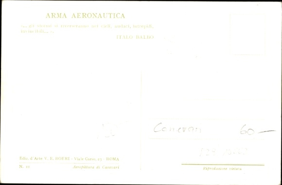 Artist Postcard Canevari, Italian military aircraft, military