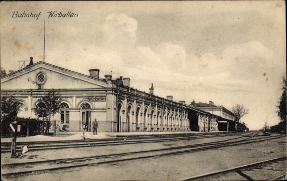 Postcard Wirballen Virbalis East Prussia, train station