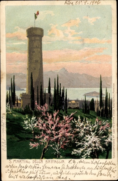 Kunstenaar litho Diemer, Zeno, San Martino della Battaglia Lombardia, toren