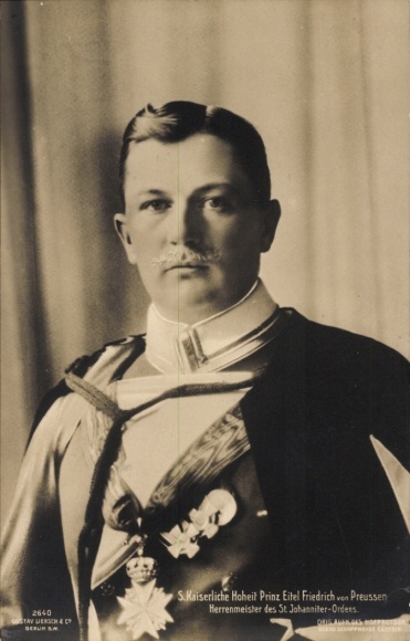 Postcard Prince Eitel Friedrich of Prussia, portrait, uniform, order, master of the Order of St. John
