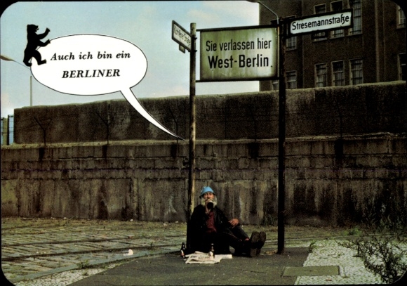 Postcard Berlin, Wall at Stresemannstraße, Beggars, I too am a Berliner