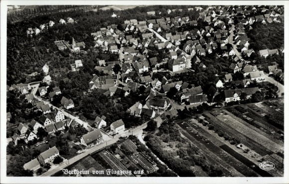 Postcard Berkheim in Upper Swabia, aerial photograph
