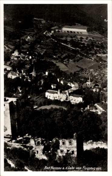 Postcard Bad Nassau an der Lahn, aerial photograph