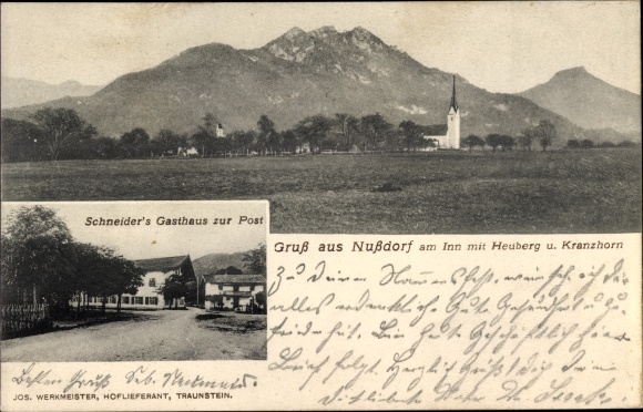 PC Nußdorf am Inn Oberbayern, Schneider&#39;s Inn zur Post, Panorama with Heuberg, Kranzhorn
