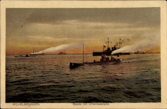 Wilhelmshaven harbor on the North Sea, roadstead, submarines