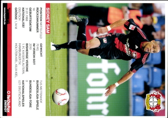Trading card football player Sidney Sam, Bayer Leverkusen, autograph