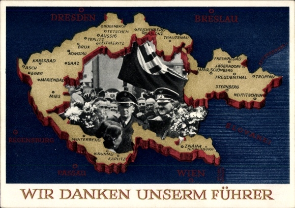 Postal stationery Postcard We thank our Führer, Sudetenland, Bohemia, Moravia, Hitler