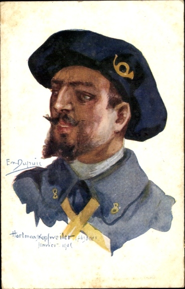 Kunstenaarskaart Dupuis, Emil, Hartmanskopfweiler, soldaat in uniform, posthoorn