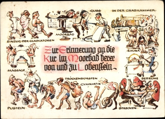 Postcard Bad Lobenstein in Thuringia, health park Lobenstein Koseltal, cure in the mud bath