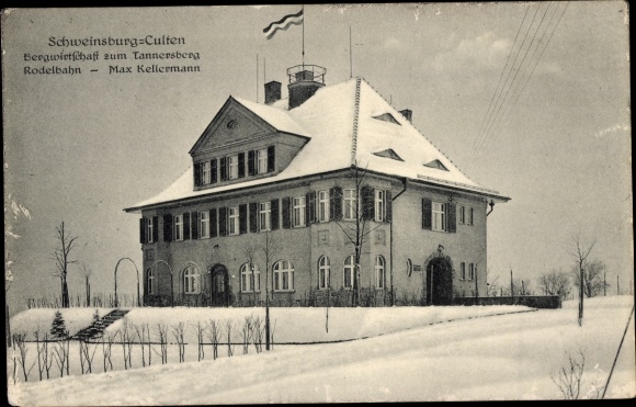 Postcard Schweinsburg Culten Neukirchen Pleiße, mountain farm to Tannersberg, winter