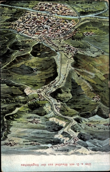 Ak Ulm an der Donau, Luftaufnahme von  Blauthal, umliegende Orte, Vogelschau