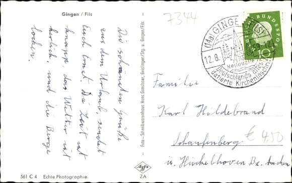 Postcard Gingen an der Fils, local panorama