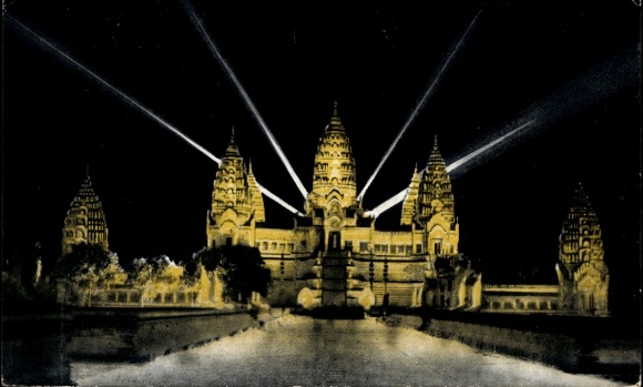 Ak Angkor Vat Kambodscha, Tempelanlagen, Nachtbeleuchtung