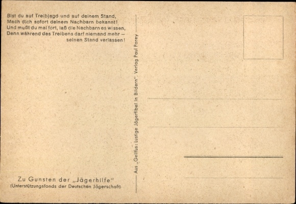 Artist Postcard Geilfus, Even in the most urgent cases, the shooter is allowed to leave his stand, hunter, hunting accident