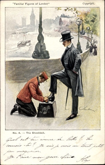 Artysta KP London City England, The Shoeblack, Familiar Figures of London