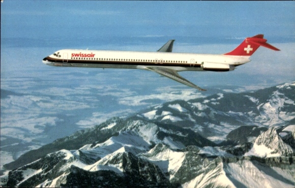 Postcard passenger aircraft McDonnel Douglas DC-9-81, Swissair