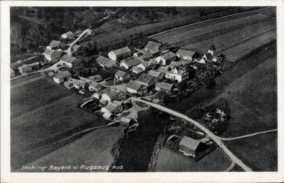 Postcard Inching Walting in Upper Bavaria, aerial photograph