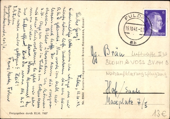 Postcard Deutsche Luftwaffe, close reconnaissance aircraft Blohm &amp; Voss BV 141 B