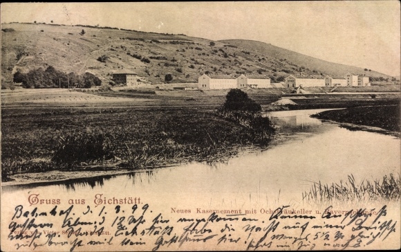Postcard Eichstätt in Upper Bavaria, new barracks with Ochsbräukeller
