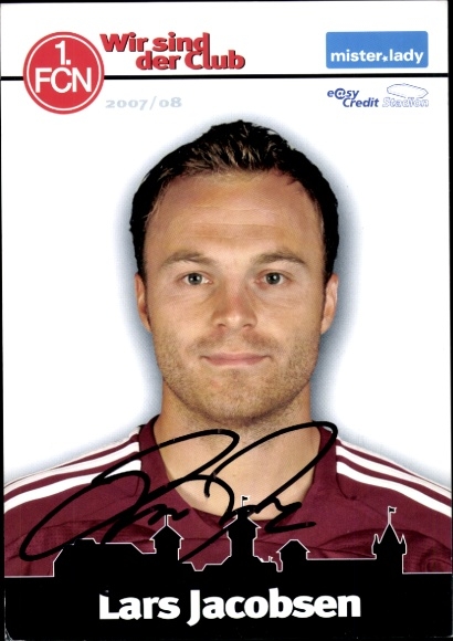 Autograph card footballer Lars Jacobsen, 1. FC Nuremberg, autograph