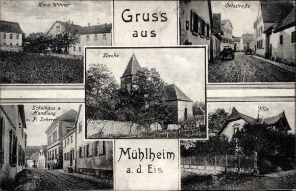Ak Mühlheim an der Eis Obrigheim im Kreis Bad Dürkheim, Pfalz, Kirche, Haus Wittner, Ortsstraße