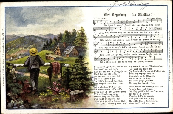 Song Postcard Vogel, Wilhelm, Mei Arzgeberg du Edelstaa, folk song, Carl Bestler, Erzgebirge