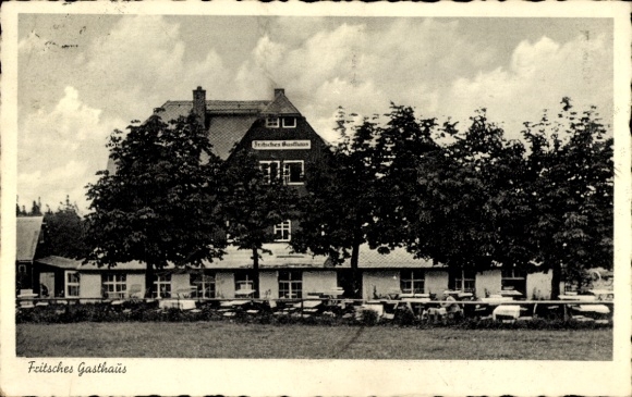 Ak Kurort Hartha Hintergersdorf Tharandt im Erzgebirge, Fritsches Gasthaus, Bäume, Balkon, r Stil