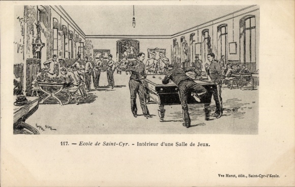 Artist Postcard Saint Cyr l'Ecole Yvelines, interior view of a gaming room, billiards