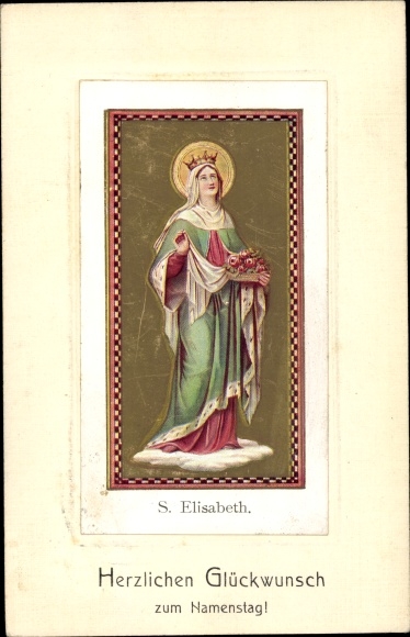 Chromo-Litho congratulations name day, Saint Elizabeth
