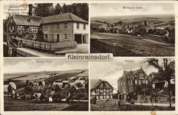 Ak Kleinreinsdorf Teichwolframsdorf in Thüringen, Bäckererei, Materialien, Mittleres Dorf, Oberes