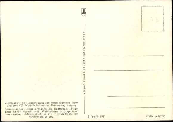 Song Postcard Anton Günther Erzgebirge dialect, Wu de Walder haamlich rustling