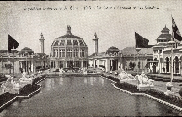 Postcard Gent Gent East Flanders, International Exhibition 1913, The Court of Honour and the Pools