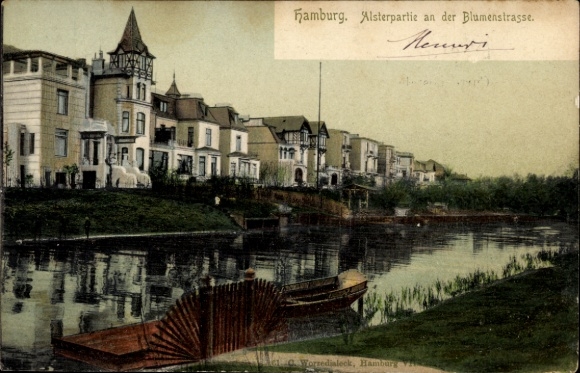 Postcard Hamburg Nord Winterhude, Alster section on Blumenstraße