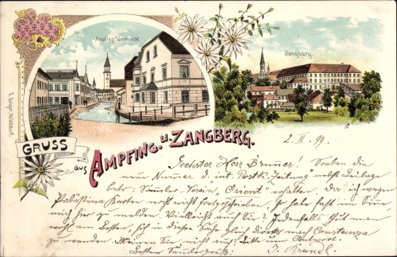 Chromo-Litho Ampfing in the Upper Bavarian district of Mühldorf am Inn, Zangberg, south view