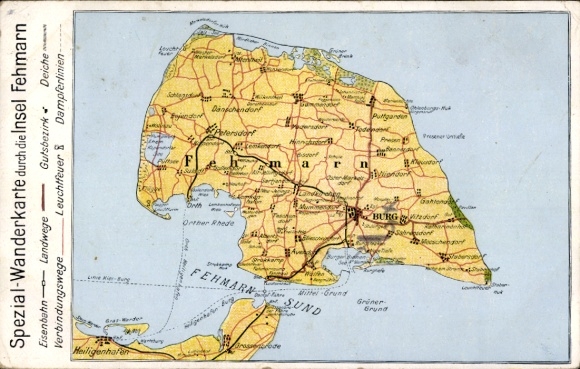 Maps Postcard Island of Fehmarn, Fehmarn Sound, Burg