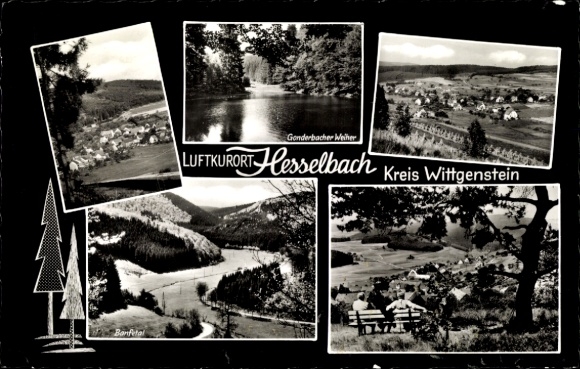 Ansichtkaart Hesselbach Bad Laasphe in Westfalen, gedeeltelijke uitzichten, Gonderbacher Weiher, Banfetal