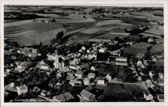 Postcard Buchbach in Upper Bavaria, aerial photograph