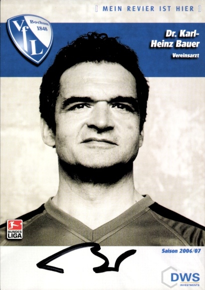 Autogrammkarte Vereinsarzt Dr. Karl Heinz Bauer, VfL Bochum, Autogramm