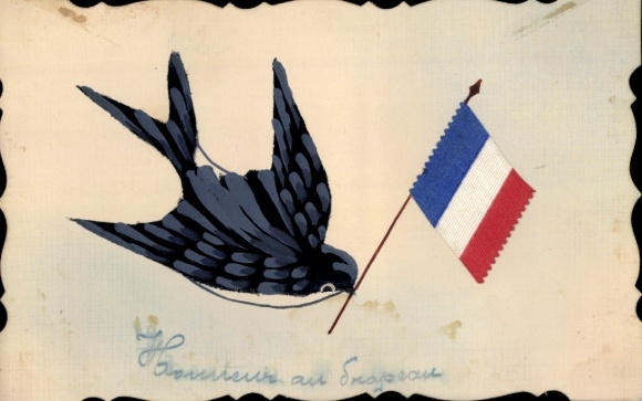 Hand-painted PC Swallow with French national flag