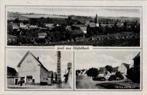 Ak Pfiffelbach Ilmtal Weinstraße Weimarer Land, Panorama, Geschäft, Teichblick