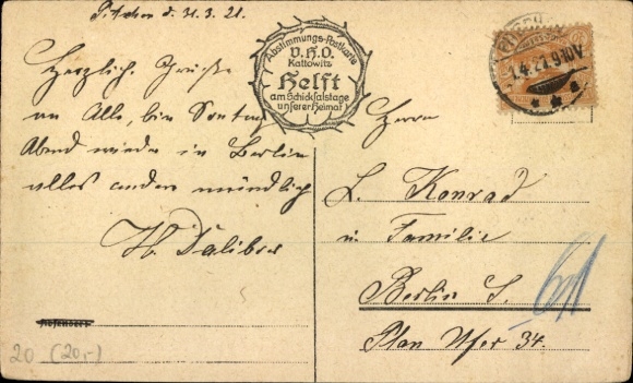 Artist Postcard Silesia, The old homeland, mine, church, Borsig, Eichendorff, voting card