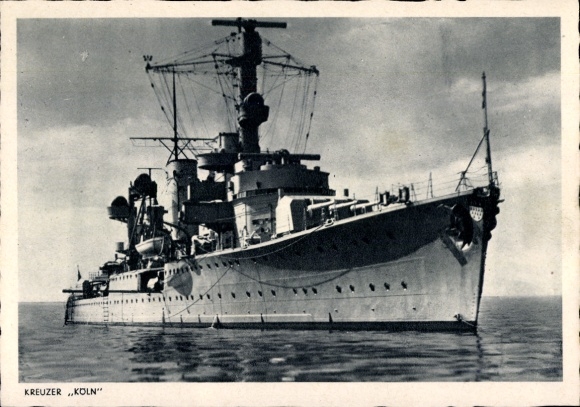 Postcard German warship, light cruiser Cologne, Kriegsmarine