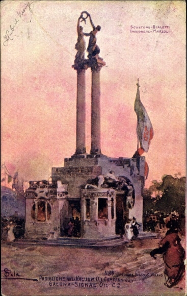 Artist PC Milano Milan Lombardia, world exhibition 1906, monument, flag
