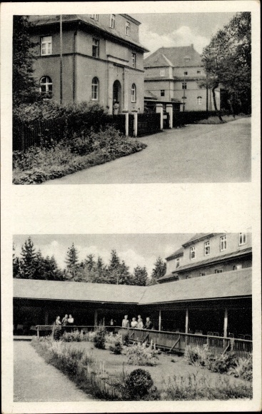 Ansichtkaart Reitzenhain Marienberg in het Ertsgebergte, sanatorium, tuin