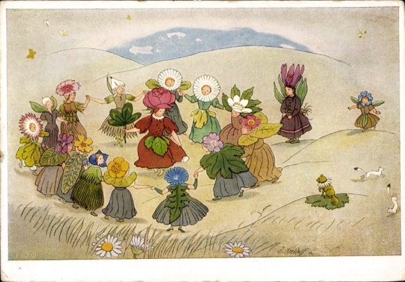 Artist Postcard Kreidolf, E., Ringelreihe, Daisies