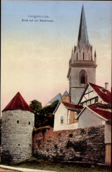 Postcard Bad Langensalza in Thuringia, view of the city wall, tower, wall, building
