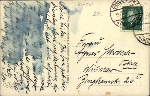Postcard Grevesmühlen in the district of Northwest Mecklenburg, view of the town from the water