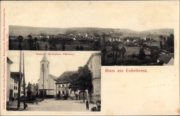 PC Eschelbronn Baden Württemberg, monument, market square, vicarage, total view