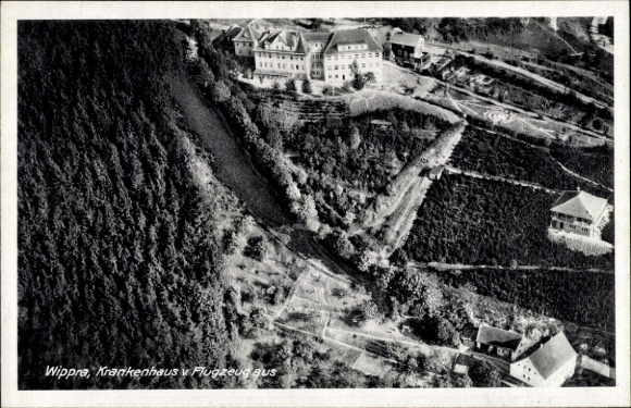 Postcard Wippra Sangerhausen am Harz, aerial photograph of the hospital