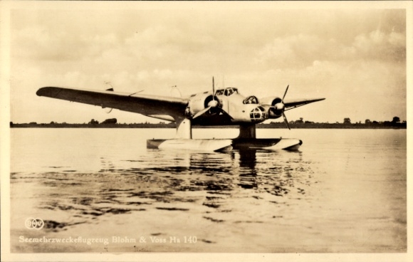 Postcard German fighter aircraft, sea multi-purpose aircraft Blohm & Voss Ha 140, seaplane